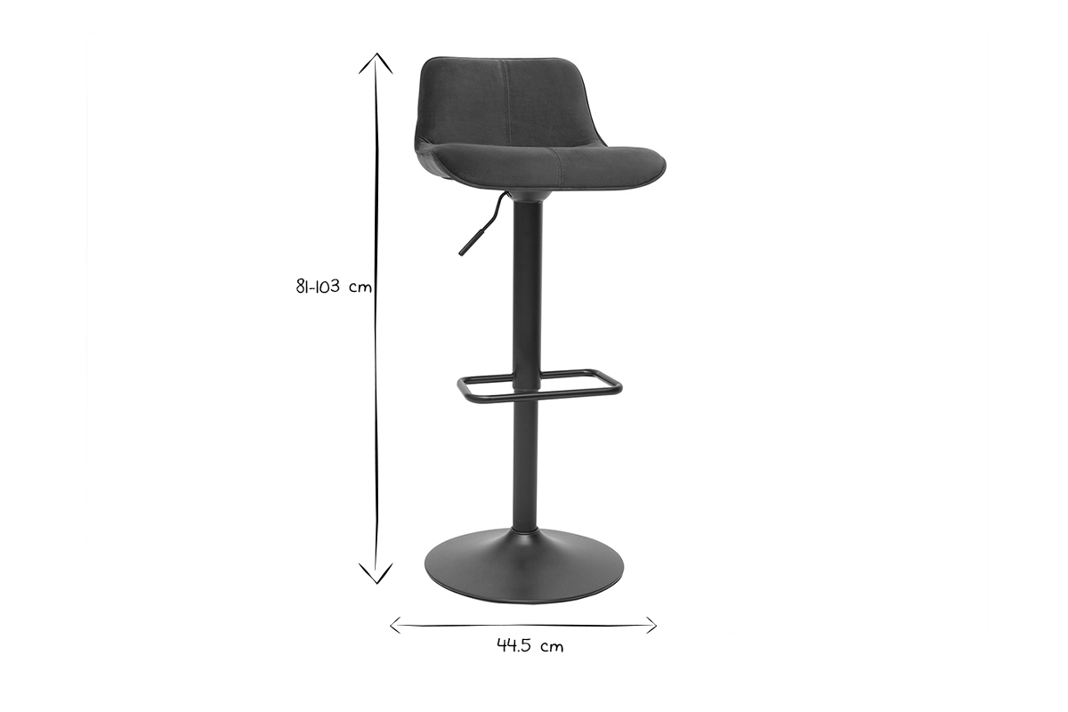 Barhocker hhenverstellbar und um 360 drehbar aus petrolblauem Stoff mit Samteffekt und schwarzem Metall (2er-Set) BOOST