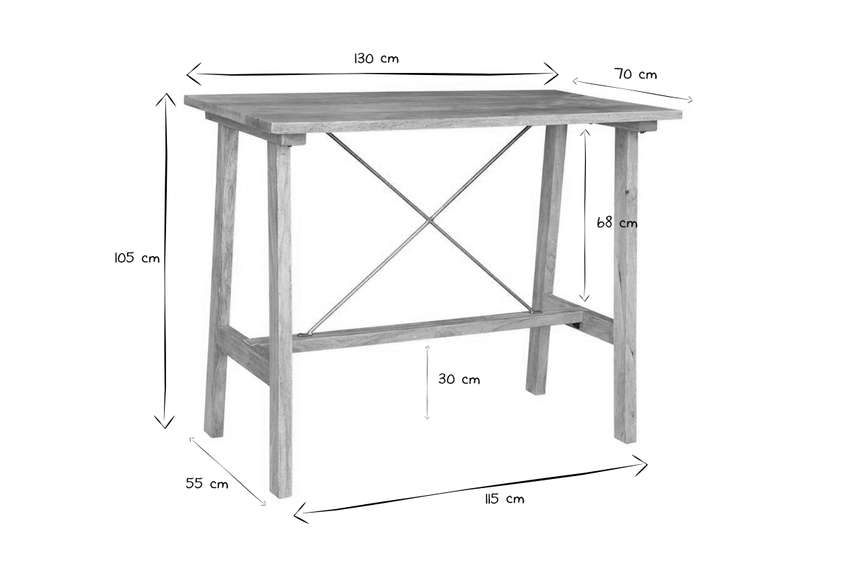 Bartisch aus Mangoholz und goldenem Metall L130 cm MARGHA