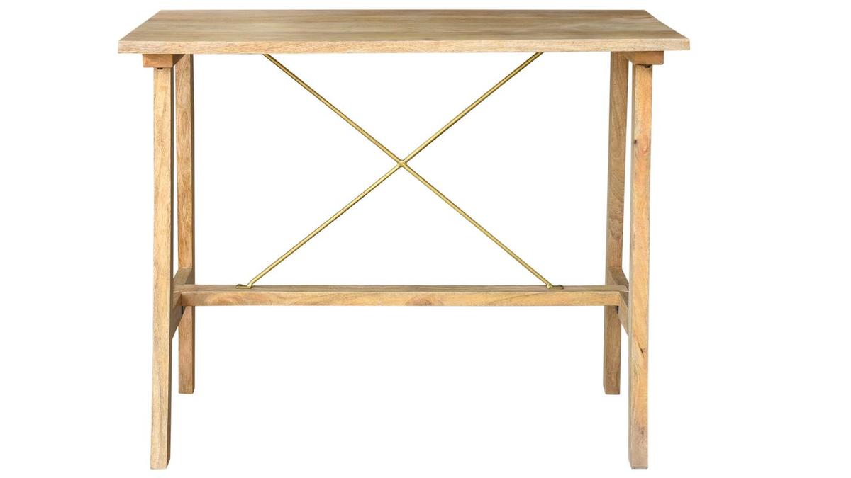 Bartisch aus Mangoholz und goldenem Metall L130 cm MARGHA