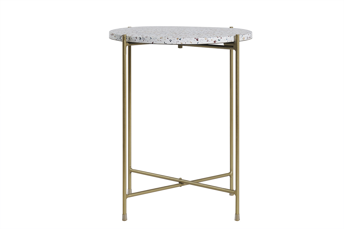 Beistelltisch rund Terrazzo und goldfarbenes Metall D40 cm MEZZO