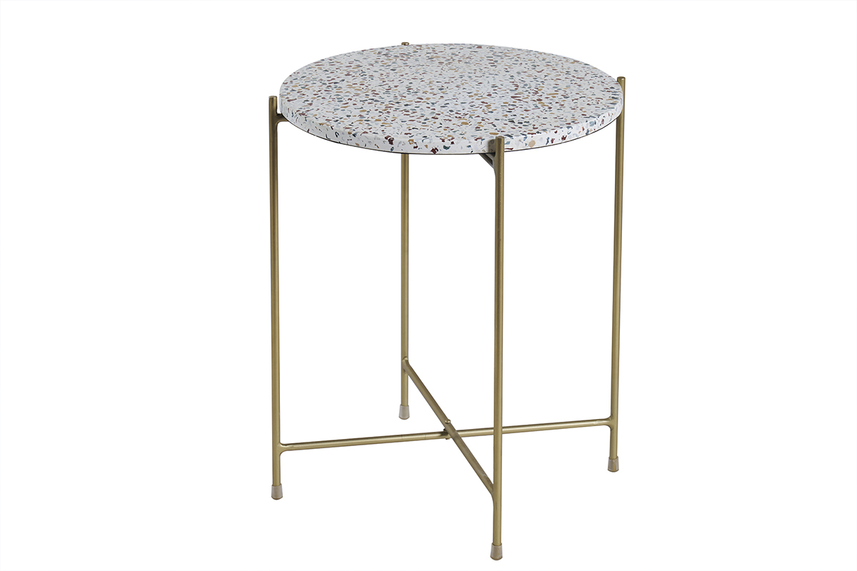 Beistelltisch rund Terrazzo und goldfarbenes Metall D40 cm MEZZO