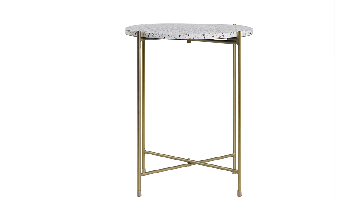 Beistelltisch rund Terrazzo und goldfarbenes Metall D40 cm MEZZO