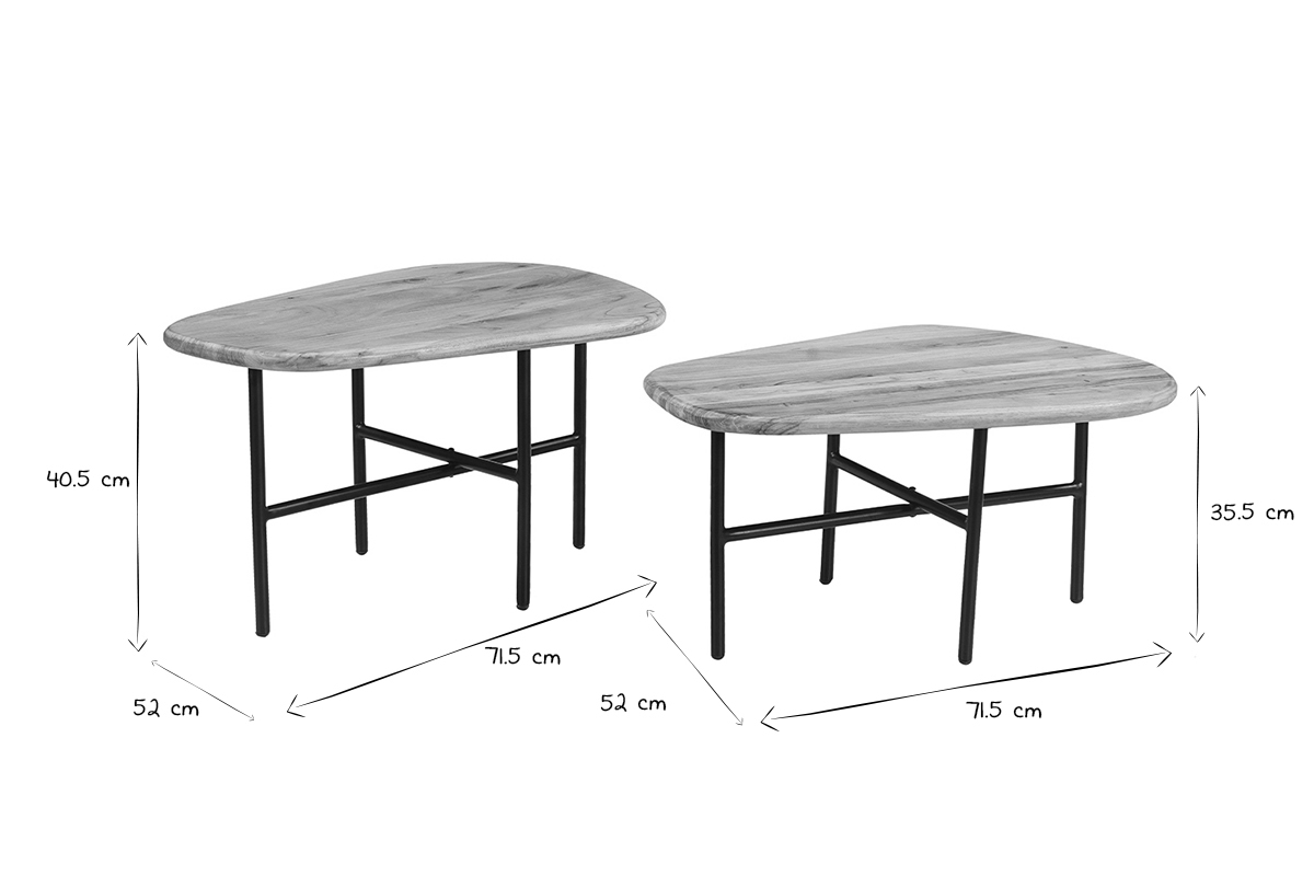 Beistelltische aus hellem Massivholz und schwarzem Metall (2er-Set) SUZANE