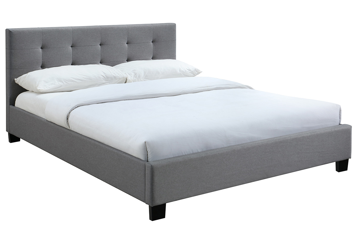 Bett 160 x 200 Stoff Grau gepolstert MARQUISE