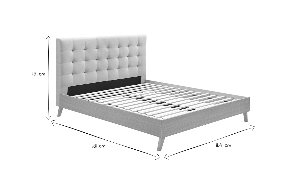 Bett fr Erwachsene Skandinavisch Holz und Stoff Beige 160 x 200 cm LYNN