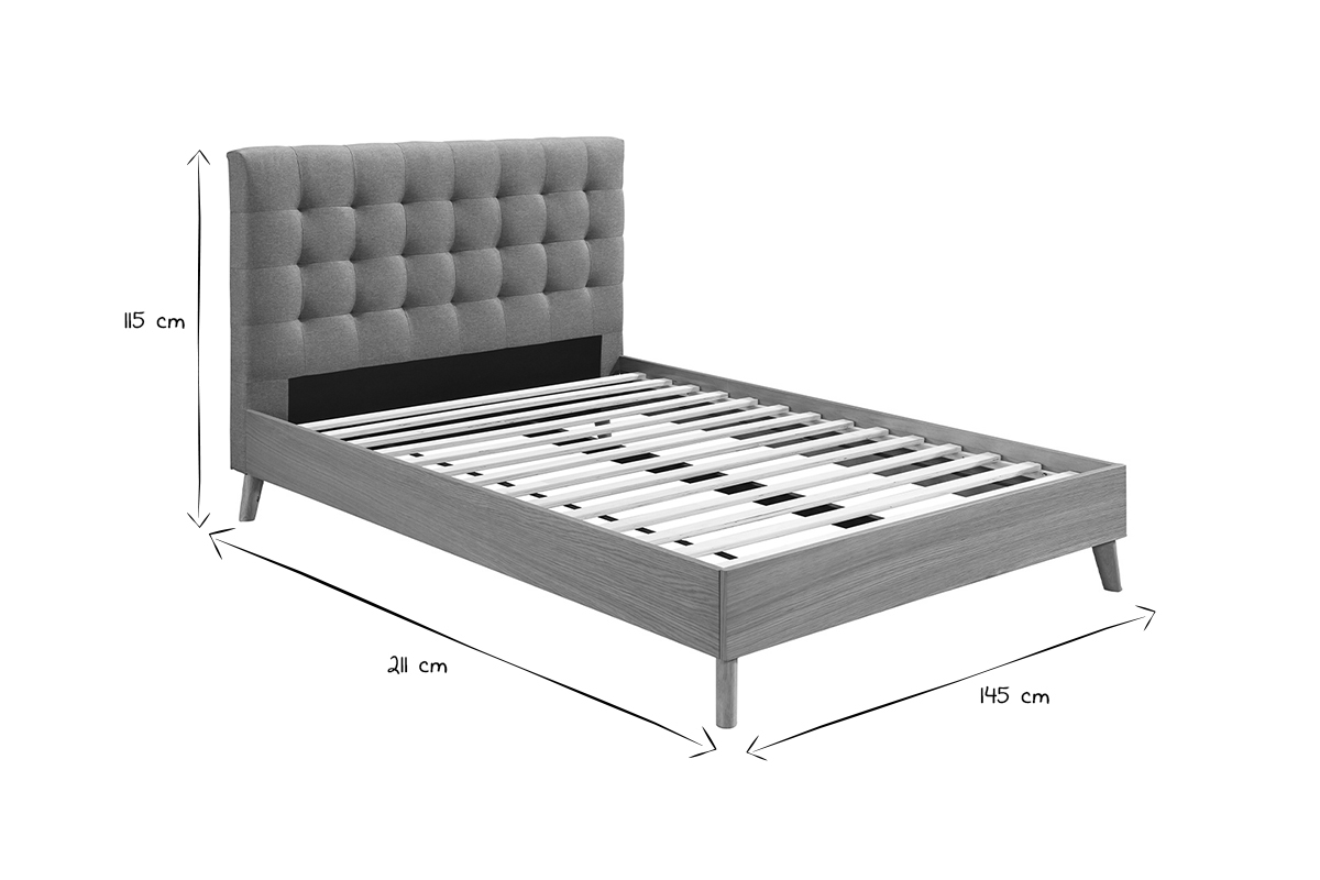 Bett fr Erwachsene Skandinavisch Holz und Stoff Grau 140 x 200 cm LYNN