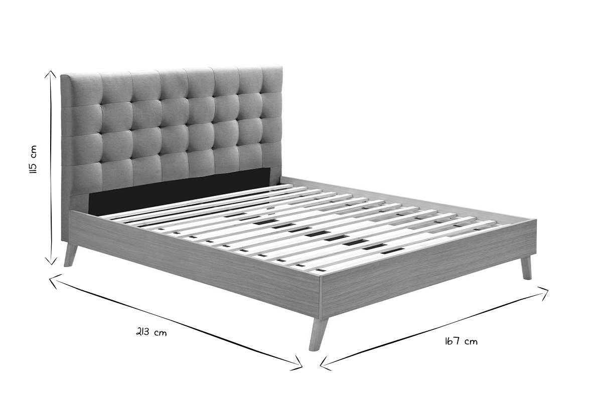 Bett fr Erwachsene Skandinavisch Holz und Stoff Grau 160 x 200 cm LYNN