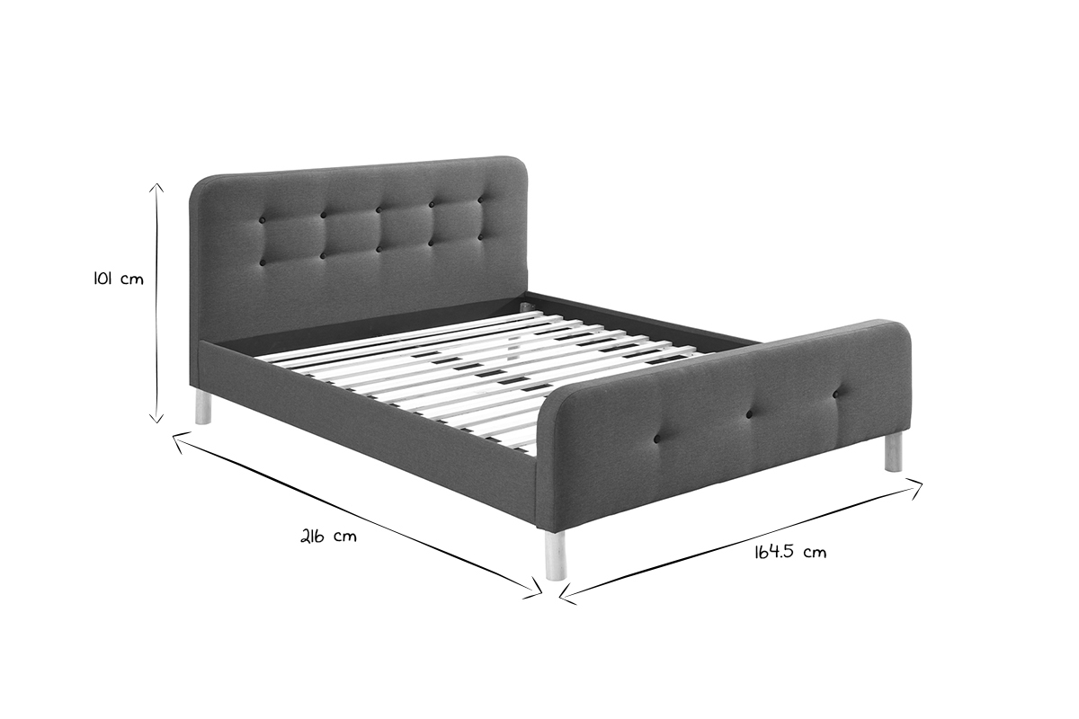 Bett gepolstert Stoff Dunkelgrau 160 x 200 cm HOLSEN