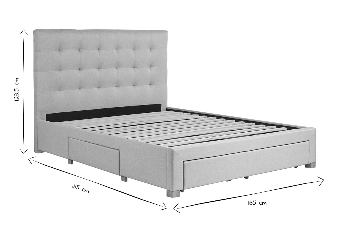 Bett mit Schubladen 160x200 cm in beigem Stoff RENO