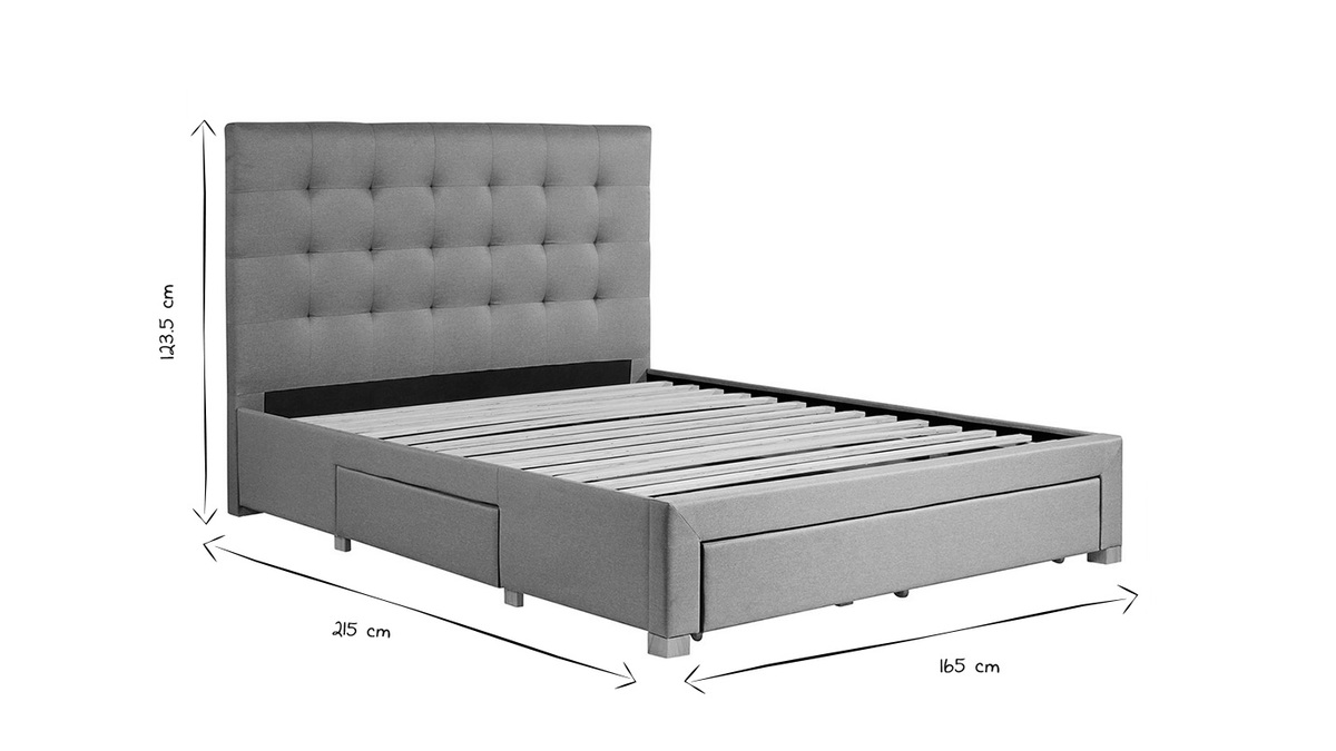 Bett mit Schubladen 160x200 cm in hellgrauem Stoff RENO