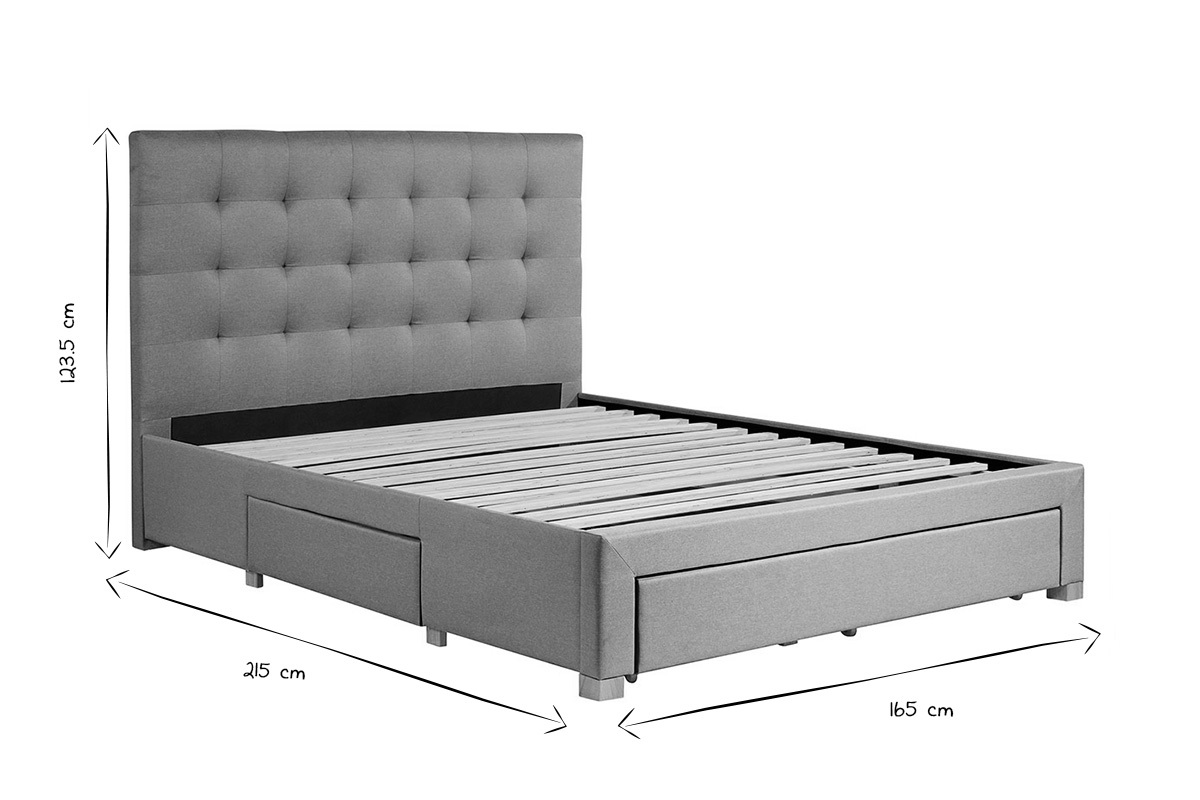 Bett mit Schubladen 160x200 cm in hellgrauem Stoff RENO