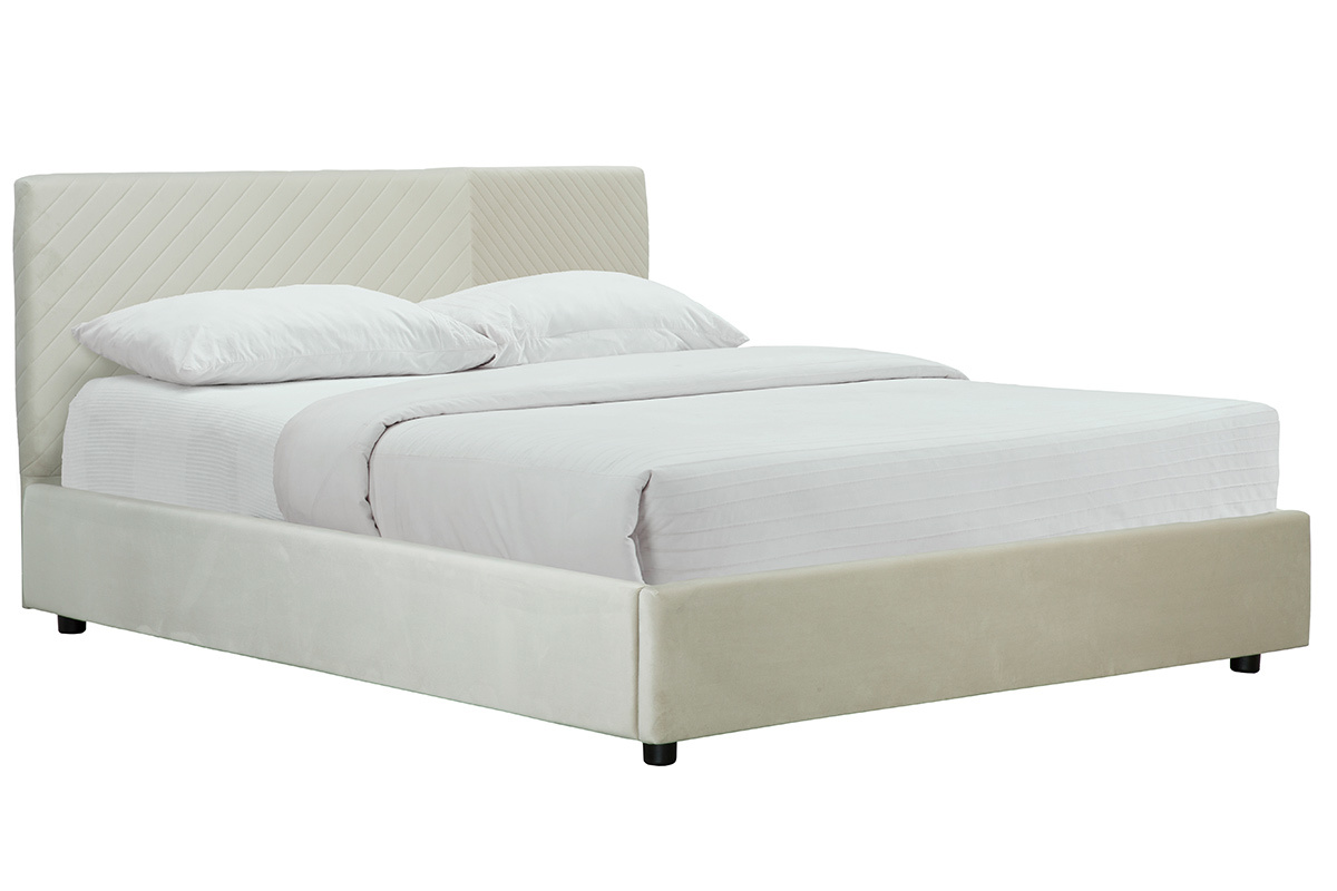 Boxspringbett mit Lattenrost und Kopfteil aus beigem Samt 160 x 200 cm RIGA