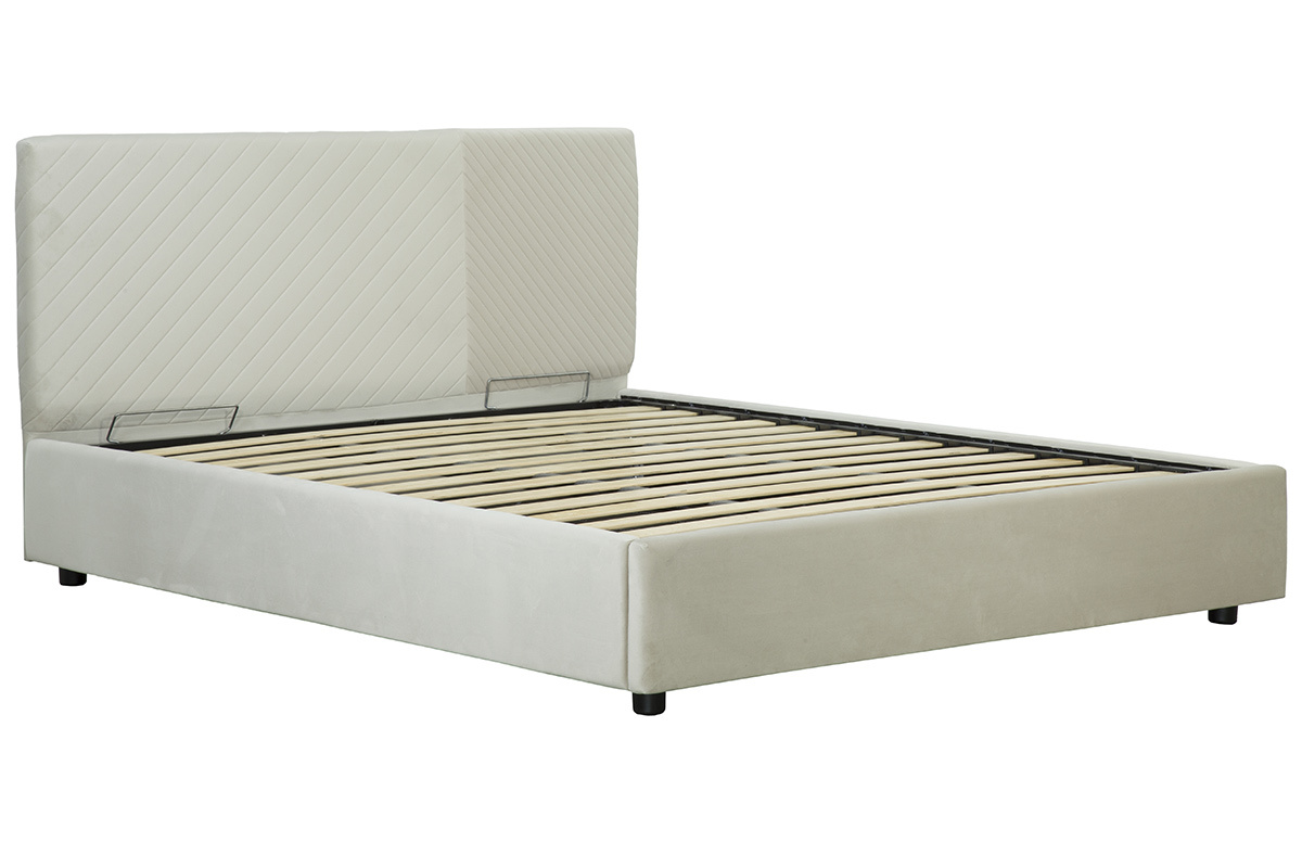 Boxspringbett mit Lattenrost und Kopfteil aus beigem Samt 160 x 200 cm RIGA