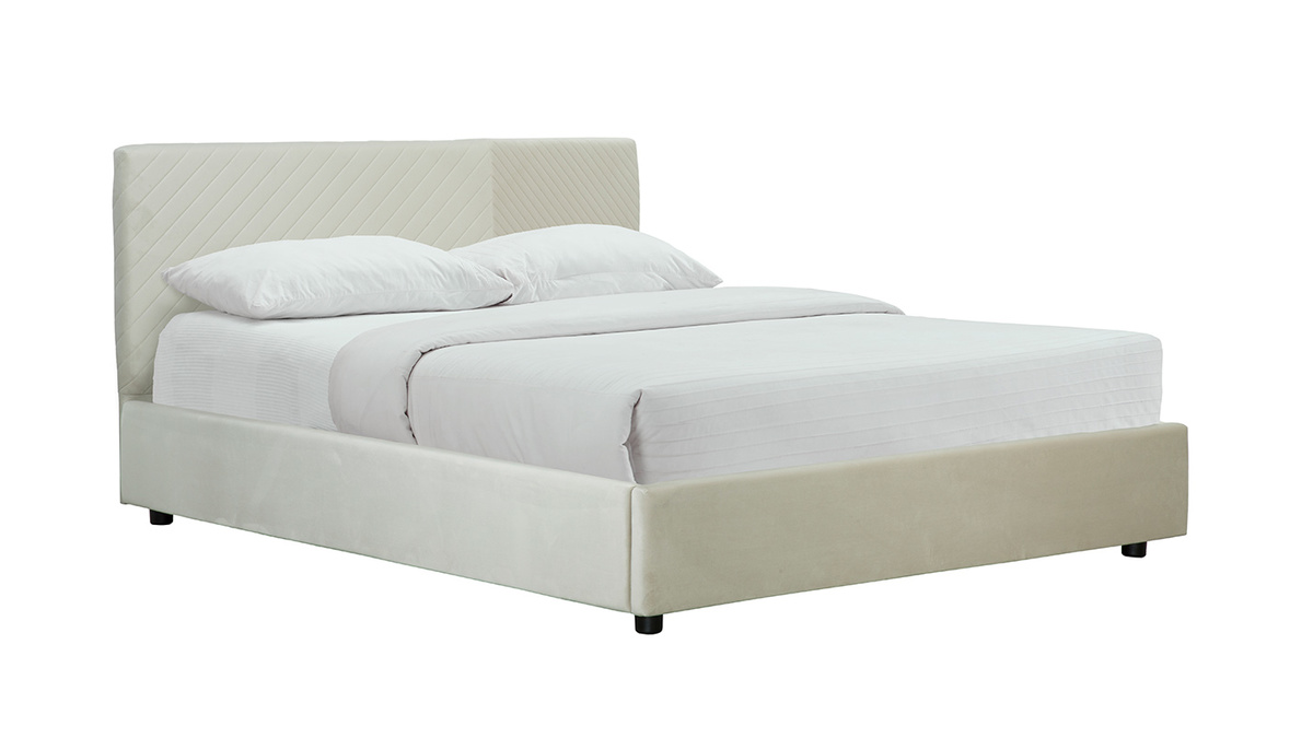 Boxspringbett mit Lattenrost und Kopfteil aus beigem Samt 160 x 200 cm RIGA