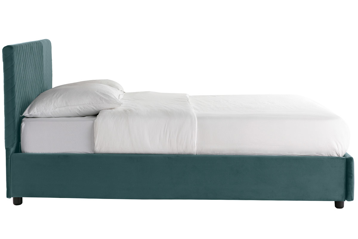 Boxspringbett mit Lattenrost und Kopfteil aus pfauenblauem Samt 160 x 200 cm RIGA