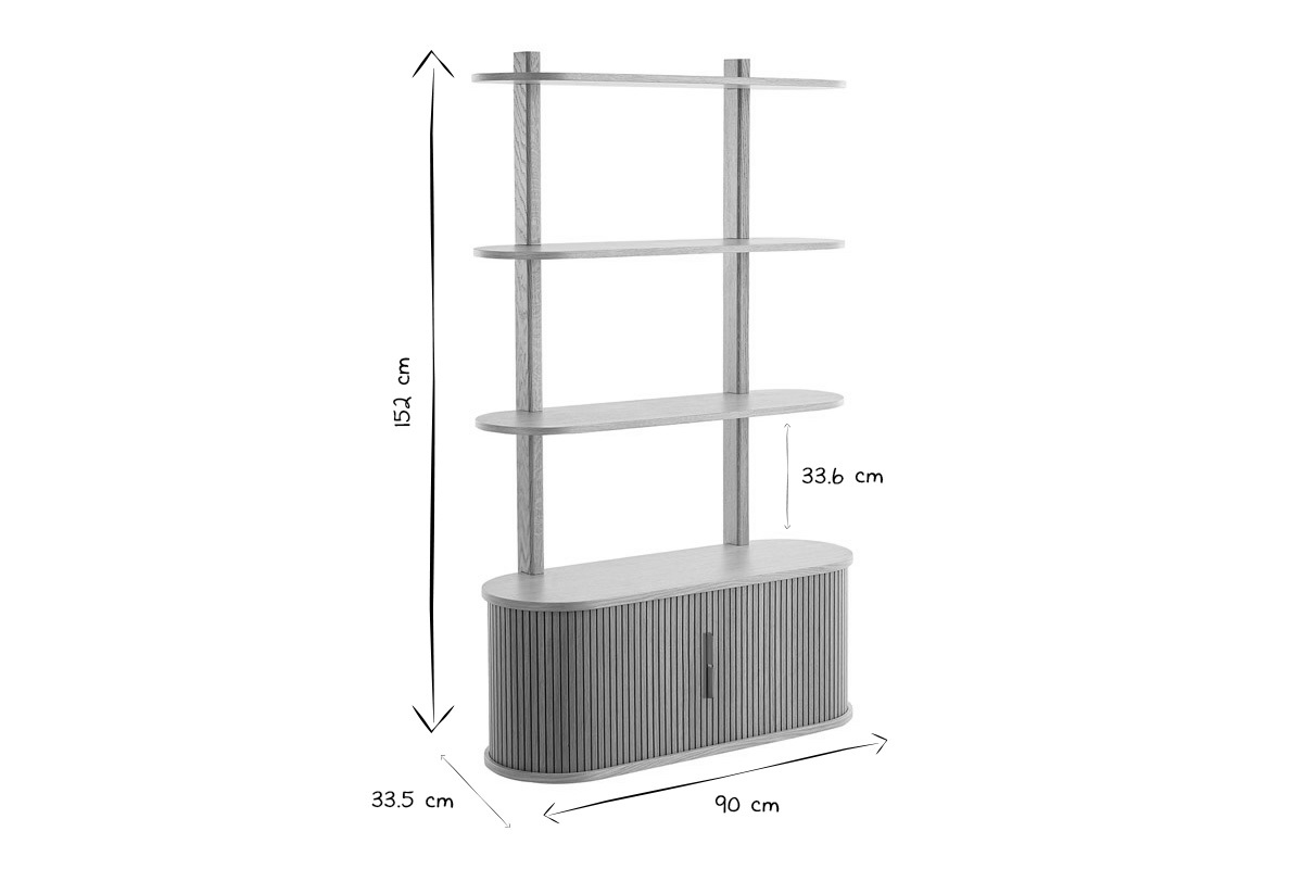 Bcherregal aus hellem Eichenholz mit Ablage 2 Schiebetren B90 cm EPIC