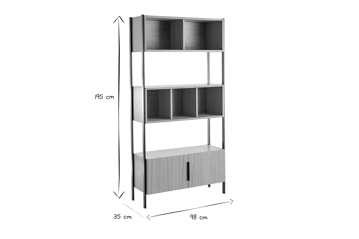 Bcherregal Eichenfurnier mit schwarzem Metallgestell SILKA