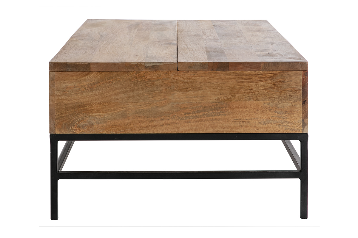 Couchtisch aufklappbar Industrie-Stil Mangoholz und Metall L110 cm YPSTER