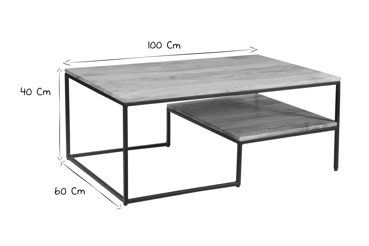 Couchtisch aus massivem Akazienholz und Metall YONA