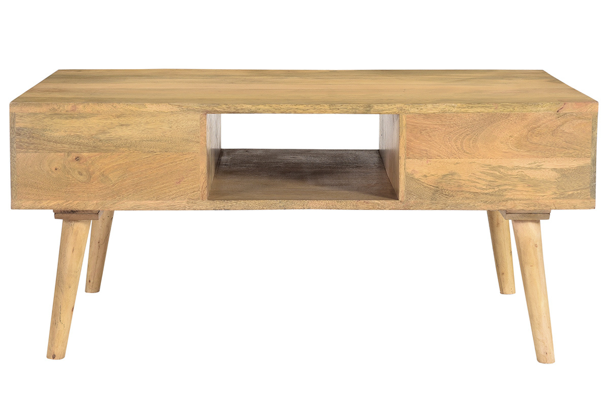 Couchtisch aus massivem Mangoholz mit Schubladen in Anthrazit und Gold B 100 cm WALTER