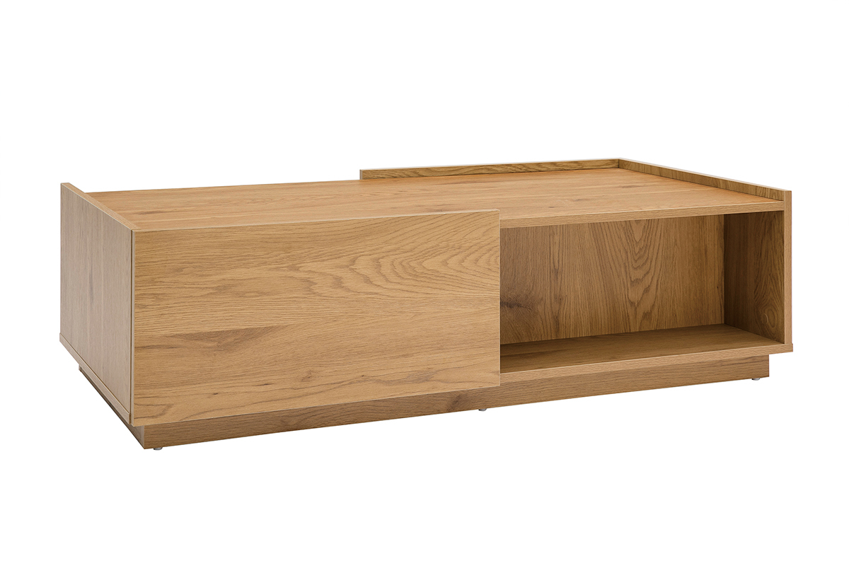 Couchtisch mit Ablagefchern in hellem Holzfinish Eiche 2 Schubladen L120 cm MADERO