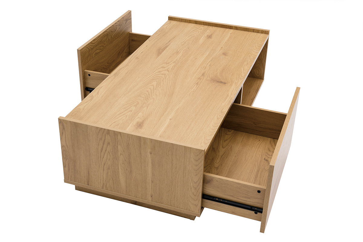 Couchtisch mit Ablagefchern in hellem Holzfinish Eiche 2 Schubladen L120 cm MADERO