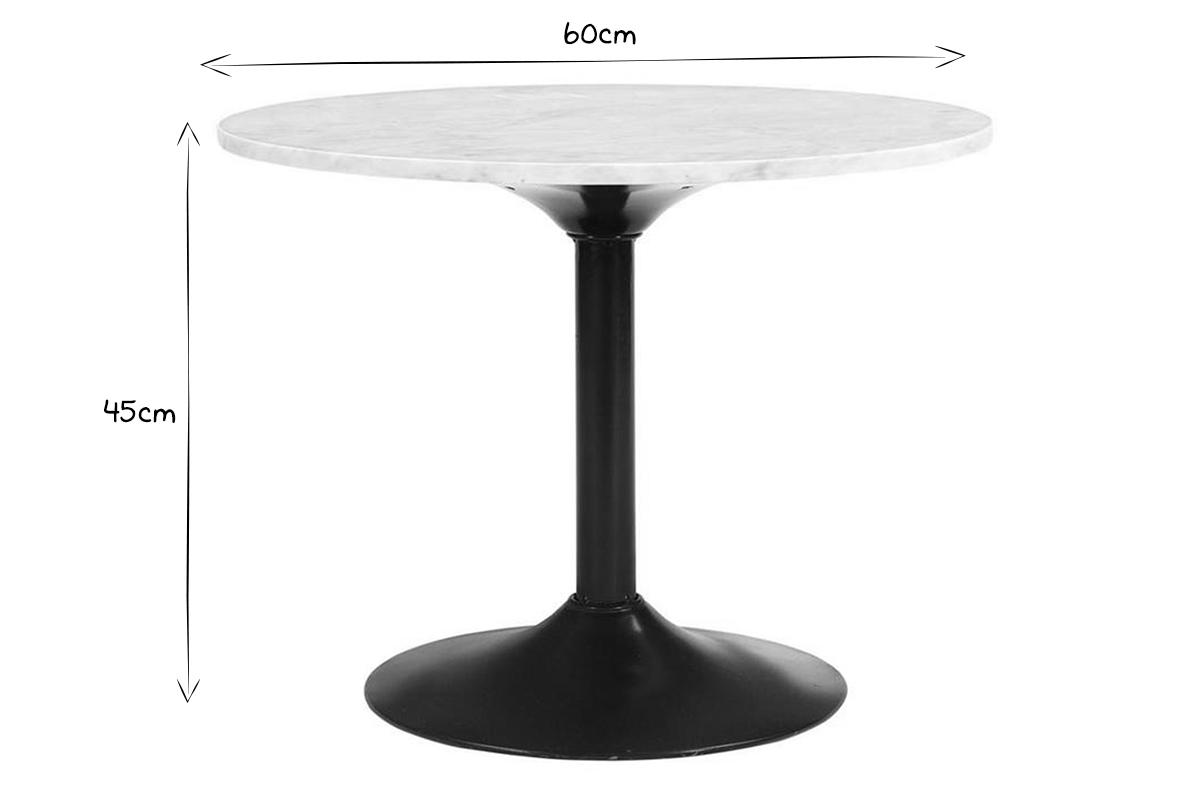 Couchtisch mit Marmorplatte und schwarzem Metall D60 cm COPEN