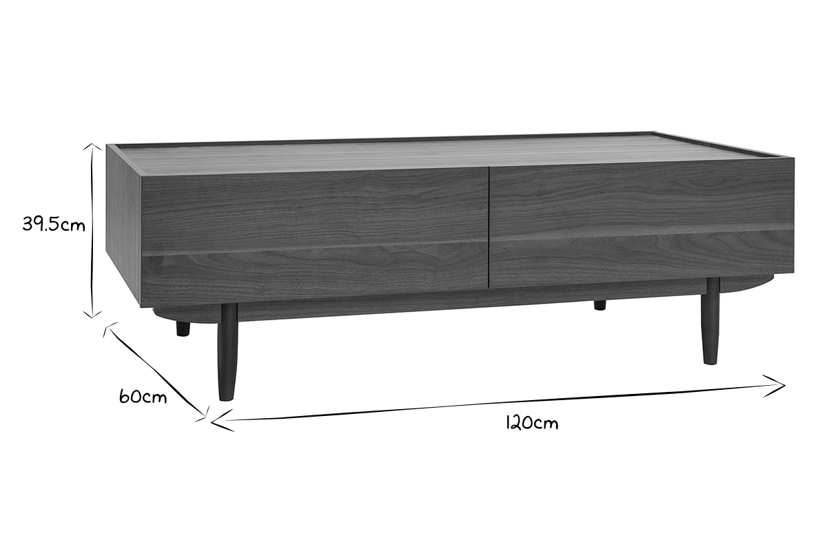 Couchtisch mit Schubladen aus dunklem Holz B120 cm SANAA