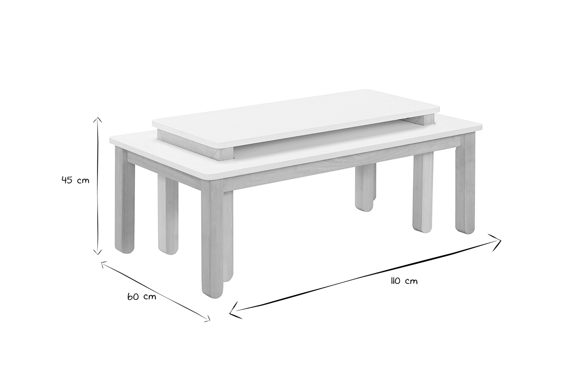 Couchtisch skandinavisch mit integrierter Bank Wei und helles Holz CYBEL