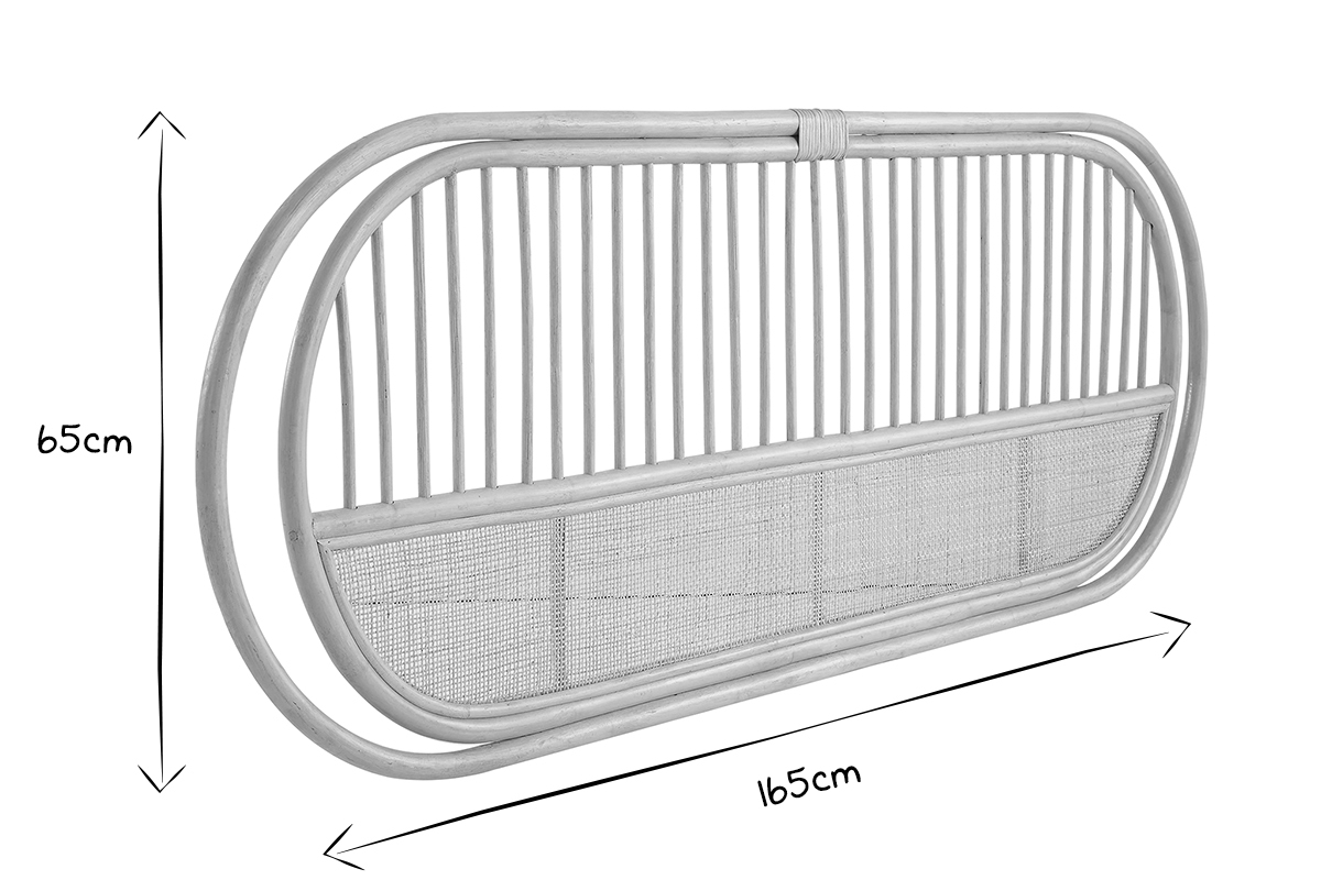 Dekoratives Bettkopfteil aus naturfarbenem Rattan und Rohrgeflecht B165 cm SYBILLE