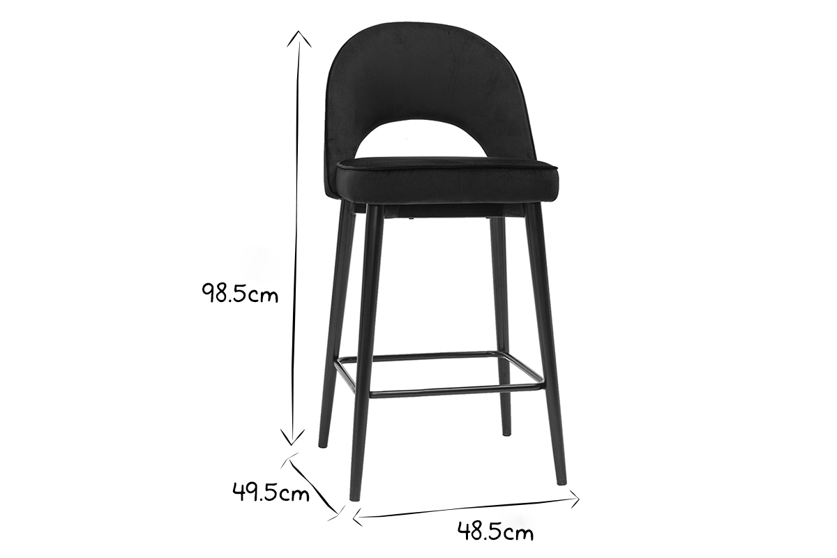 Design-Barhocker aus schwarzem Samt und Metall H69 cm BELLEROSE