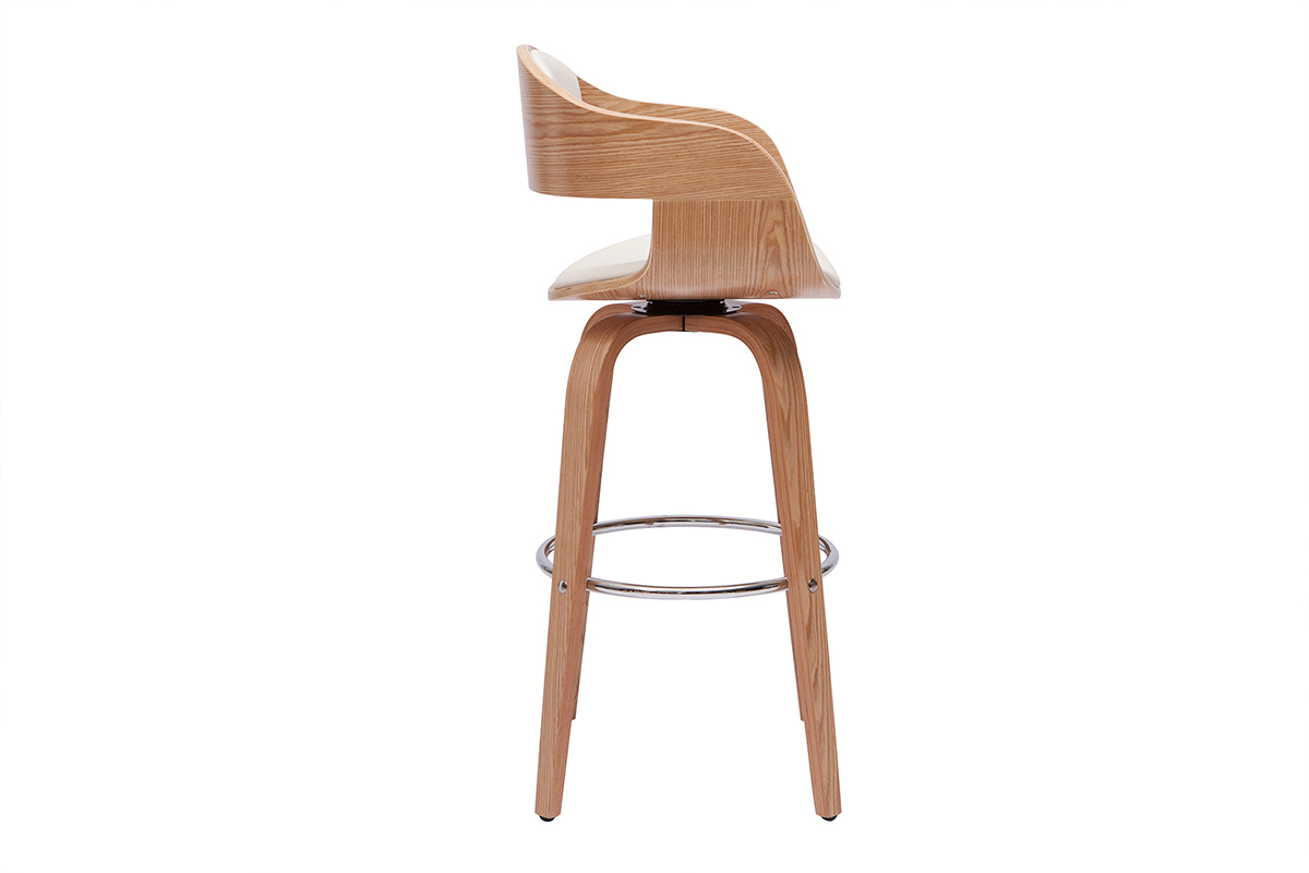 Design-Barhocker drehbar wei und helles Holz H 67 cm GAO