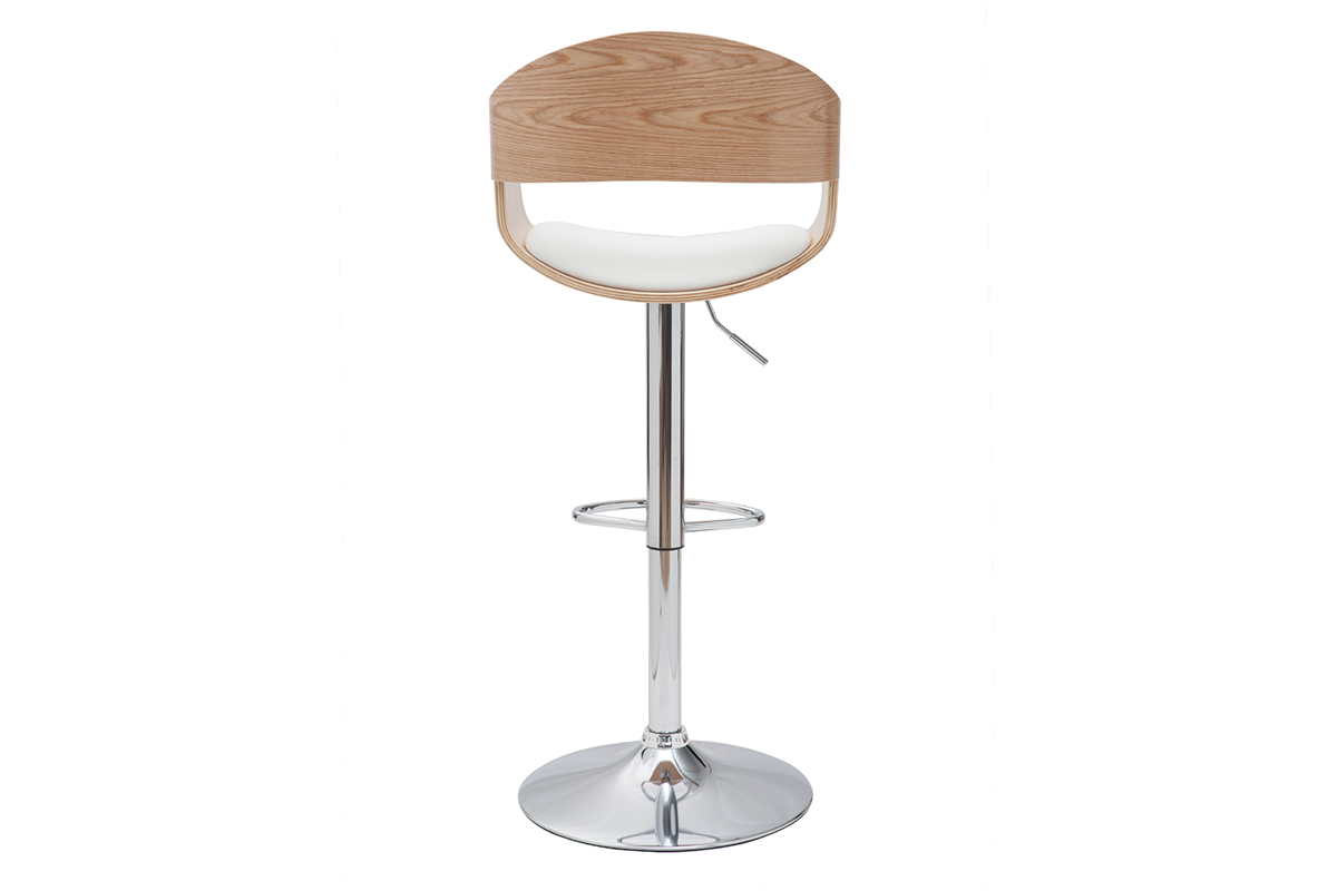 Design-Barhocker EUSTACHE hhenverstellbar wei und helles Holz