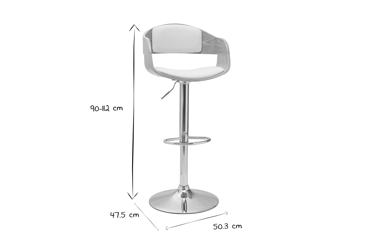 Design-Barhocker EUSTACHE hhenverstellbar wei und helles Holz