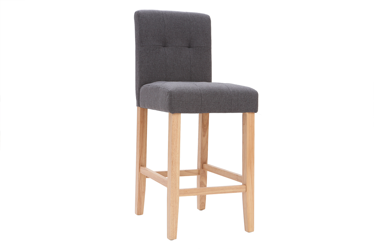 Design-Barhocker gepolstert Dunkelgrau und Holz 65 cm 2er-Set ESTER