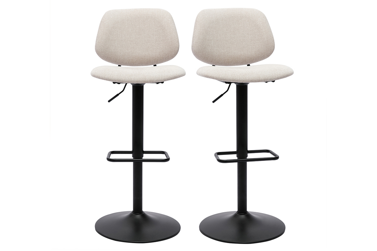 Design-Barhocker hhenverstellbar Stoff mit Samteffekt in Beige und schwarzes Metall (2er-Set) BARNET