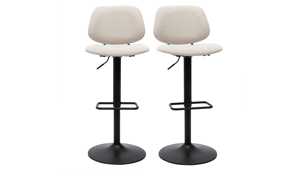 Design-Barhocker hhenverstellbar Stoff mit Samteffekt in Beige und schwarzes Metall (2er-Set) BARNET