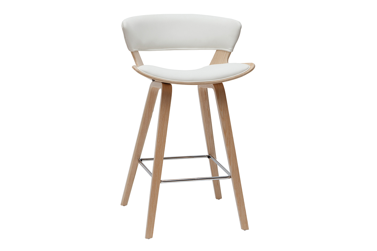 Design-Barhocker hhenverstellbar wei und helles Holz H65 cm SYRAH