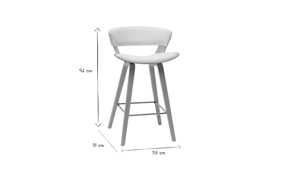 Design-Barhocker hhenverstellbar wei und helles Holz H65 cm SYRAH