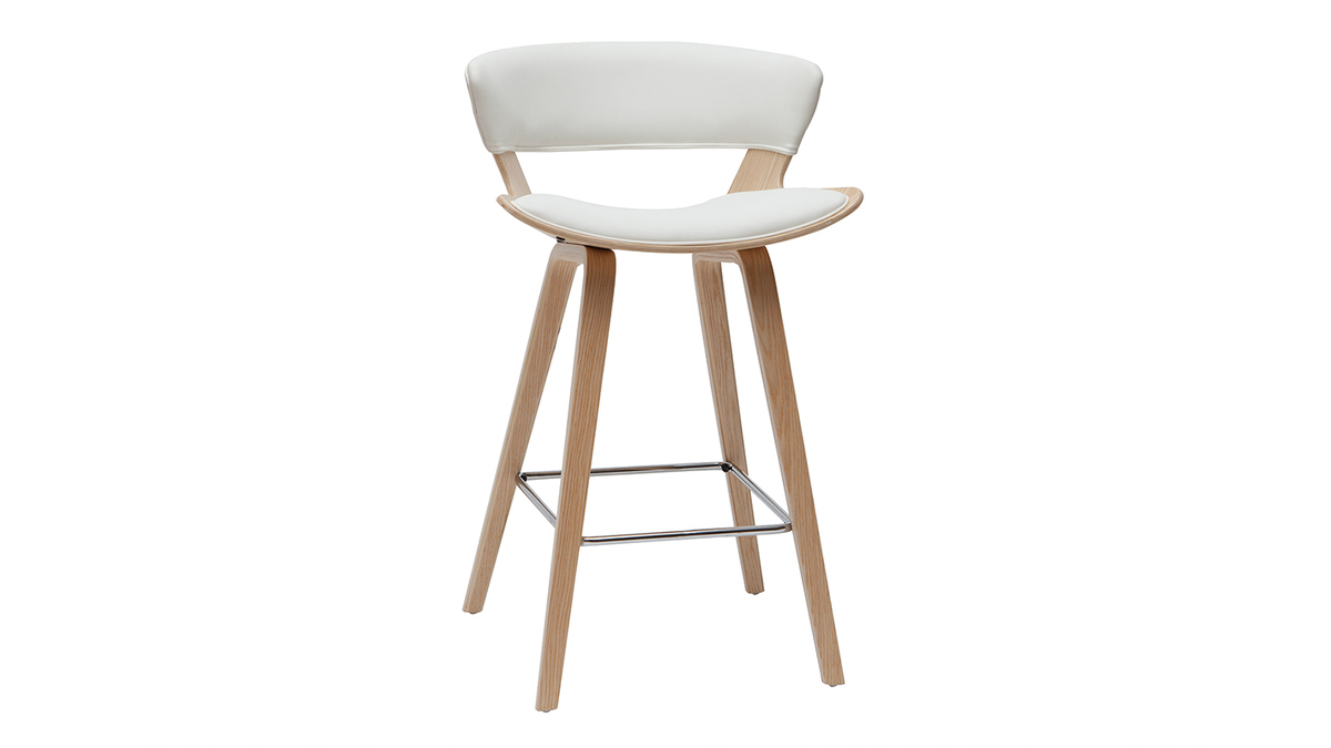 Design-Barhocker hhenverstellbar wei und helles Holz H65 cm SYRAH