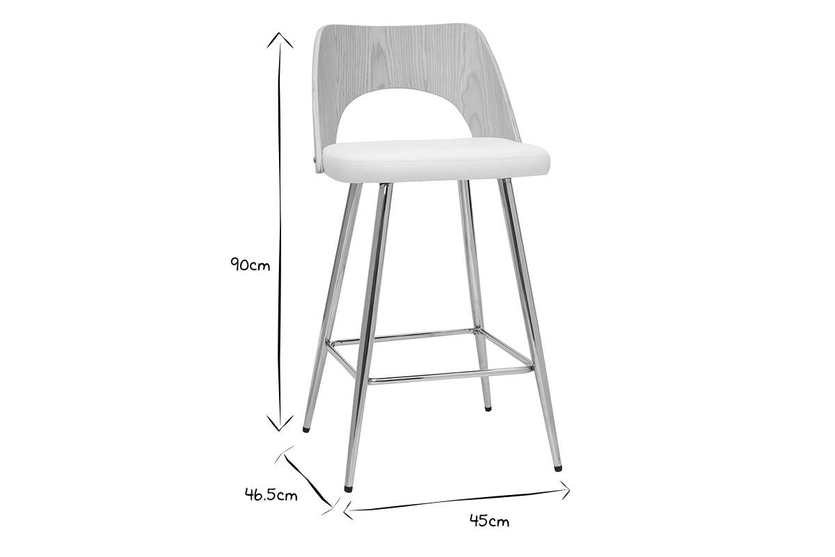 Design-Barhocker in Wei und Holz H66,5 cm (2er Set) FALCOM