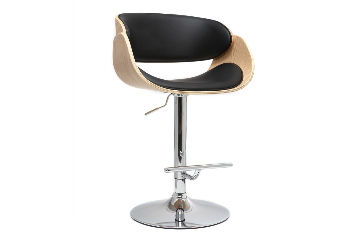 Design-Barhocker Schwarz und helles Holz BENT