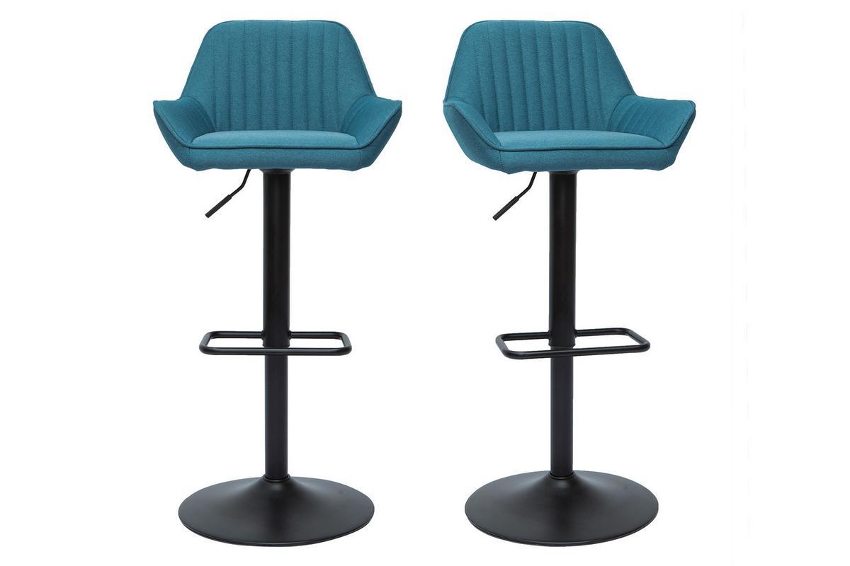 Design-Barhocker verstellbar entenblauer Stoff 2er-Set RONNIE