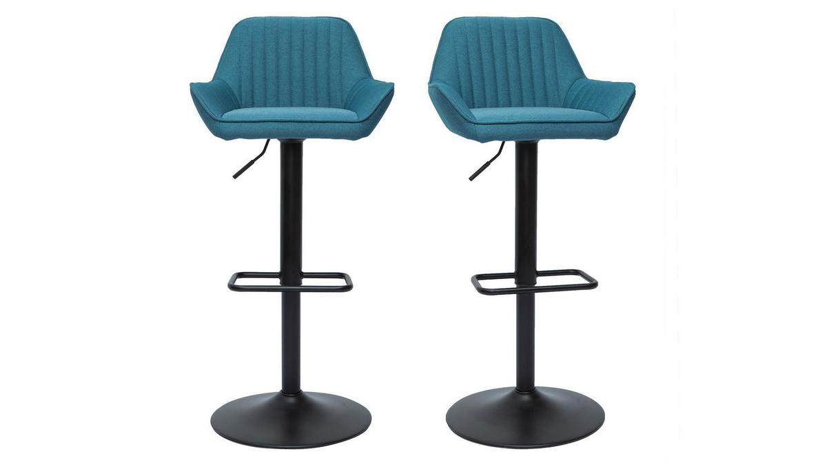 Design-Barhocker verstellbar entenblauer Stoff 2er-Set RONNIE