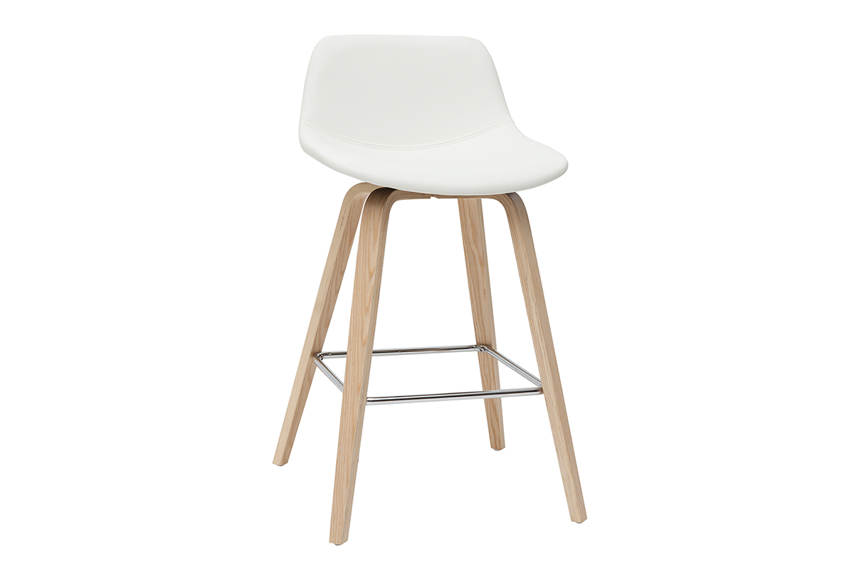 Design-Barhocker wei mit hellem Holz H 65 cm (2er-Set) NONIE