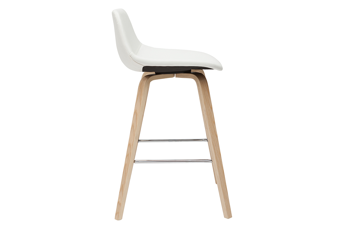 Design-Barhocker wei mit hellem Holz H 65 cm (2er-Set) NONIE