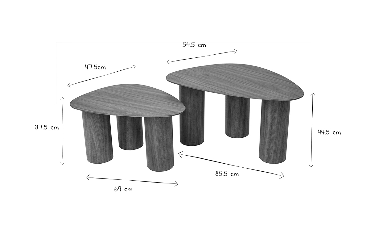 Design-Beistelltische aus dunklem Holz (2er-Set) FOLEEN