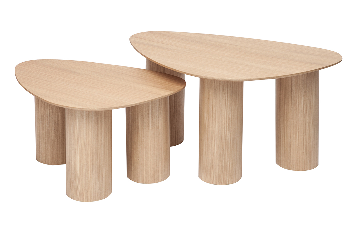 Design-Beistelltische aus hellem Holz (2er-Set) FOLEEN