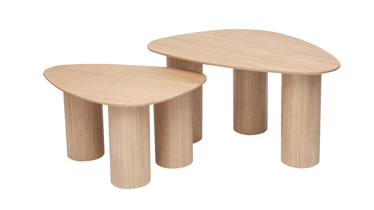 Design-Beistelltische aus hellem Holz (2er-Set) FOLEEN