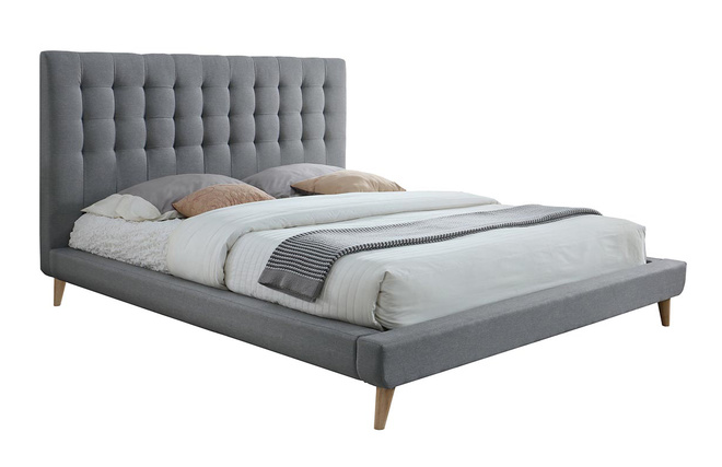 Design Bett Gepolstert Stoff Grau Und Holz 160 X 200 Cm Soren Miliboo